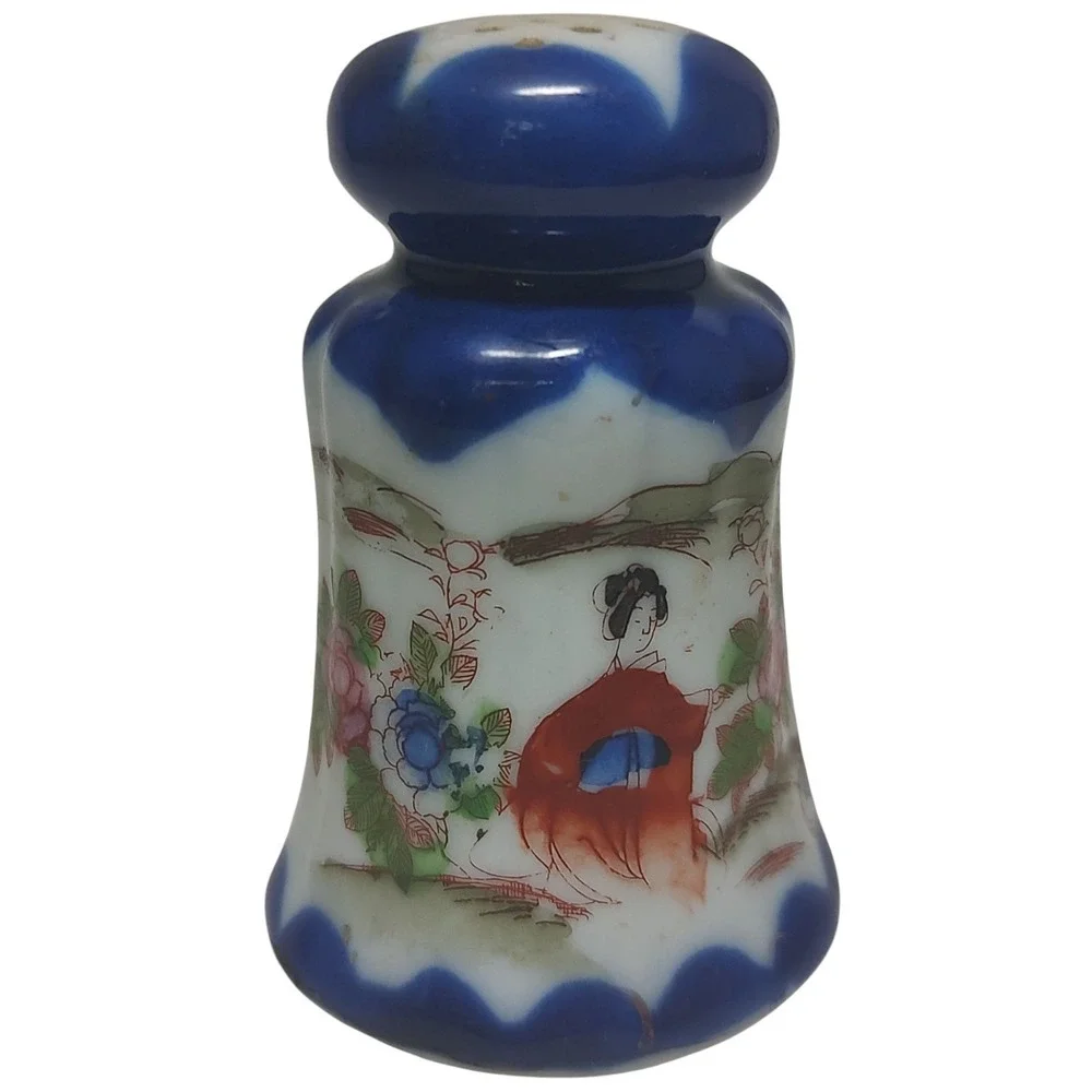 Vintage Porcelain Japanese Geisha Girl Pepper Shaker Hand Painted‎ Cobalt Blue